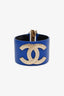 Pre-loved Chanel™ B18 Blue Leather CC Gold Tone Wide Cuff Bracelet