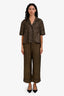 Fendi Brown Zucca Silk Short Sleeve Button Down Top + Pant Set Size 40 and 42