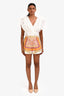 Maje Cream/Orange Scarf Printed Linen Shorts Size 36