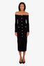 Self-Portrait Black Chenille Knit Off The Shoulder Midi Dress Size S