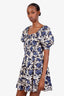Ulla Johnson White/Blue Cotton Floral Puffy Sleeve Mini Dress Size 6