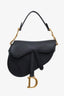 Christian Dior Black Grained Leather Mini Saddle Bag with Canvas Strap