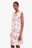 Fendi White Floral Printed Cotton-Blend Midi Shift Dress Size 12