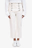 Balmain White Denim Silver Button Details Cropped Pants Size 40