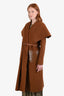 Fabrique Cognac Wool Cashmere Leather Pocket Detail Belted Wrap Coat Size S