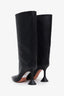 Amina Muaddi Black Leather Fiona Mid-Calf Heeled Boots Size 37.5