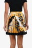 Versace Black/White/Yellow Barocco Print Silk Pleated Mini Skirt Size 36
