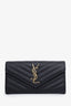 Saint Laurent Black Chevron Leather Large Cassandre Wallet