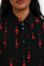 Saint Laurent Black/Red Silk Guitar Print Embroidered Button-Up Top Size 36