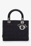 Christian Dior 1997 Black Denim Medium Lady Dior With Strap