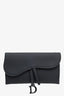 Christian Dior Black Leather Saddle Wallet On Chain Matte Hardware With Pouch
