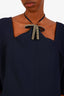 Marni Navy Blue Rhinestone Bow Detail Top Size 48