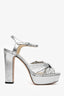 Jimmy Choo Silver Napa Leather 'Heloise' Platform Heel Size 40