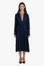 Gucci Navy Silk Horsebit Jacquard Long Sleeve Belted Dress Size 42