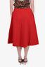 Valentino 2019 Red Crepe Midi Buckled Wrap Skirt Size 12