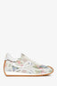 Loewe White Leather and Multicolour Suede Floral Print 'Flow' Runners Size 41