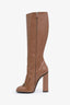 Gucci Nude Patent Leather Knee High Heeled Horsebit Boots Size 40.5