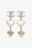 Pre-loved Chanel™ 22C Gold Tone Pearl CC Heart Drop Earrings