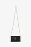 Saint Laurent Black Grained Leather Cassandre Logo Wallet on Chain
