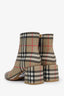 Burberry Beige Leather Nova Check Pattern Block Heel Ankle Boots Size 38