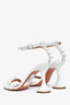 Amina Muaddi White Leather Crystal Embellished Ankle Strap Heels Size 37