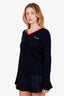 Miu Miu Navy Cashmere Ribbed Red V Neck Sweater Size 36