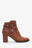 Valentino Brown Pebbled Leather Rockstud Ankle Boots Size 38.5