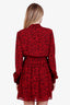 Saint Laurent Red Leopard Print Long Sleeve V-Neck Mini Dress Size 38