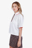 Burberry White Cropped Collar Zip Up Shirt Size M