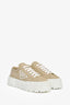 Prada Beige/White Canvas and Leather Triangle Platform Sneakers Size 36