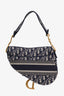 Christian Dior 2019 Navy Oblique Embroidery Saddle Bag