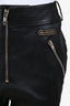 Balenciaga 2017 Black Leather Logo Patch Cropped Moto Pants Size 42