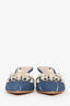 Miu Miu Dark Denim Distressed Embellished Crystal Mules Size 37