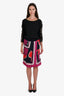Hermès Navy Purple Printed Silk Midi Skirt Size 36