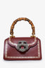 Gucci Red Leather 'Thiara' Bamboo Top Handle Bag With Chain