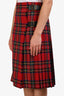 Burberry Red Wool Tartan Fringe Wrap Skirt Size 8 US