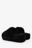 Pre-loved Chanel™ Black Interlocking CC Logo Shearling Platform Slippers Size 37