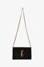 Saint Laurent Black Suede Croc Embossed Cassandre Wallet On Chain Crossbody