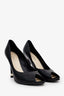 Pre-loved Chanel™ Black Leather CC Pearl Detail Peep Toe Heels Size 40