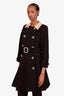 Prada Black Virgin Wool Collared Button Up Pleated Midi Jacket Size 48