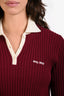 Miu Miu 2024 Burgundy Cashmere Ribbed Logo Collared Sweater Size 36