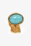 Bague cocktail artistique Saint Laurent dorée/turquoise, taille 6