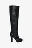 Pre-loved Chanel™ Black Leather Interlocking CC Over-the-Knee Block Heel Boots Size 38
