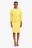 Pre-loved Chanel™ 2012 Yellow Tweed Crystal Buttoned Jacket + Midi Skirt Set Size 38