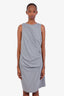 Brunello Cucinelli Grey Cotton Draped Sleeveless Midi Dress Size XL