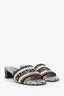Christian Dior Canvas Leather Embroidered Dway Heeled Slides Size 35.5