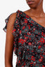 Veronica Beard Black/Multicolour Floral Silk One Shoulder Mini Dress Size 2