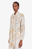 Celine Cream Floral Designed Silk Button Up Blouse Size 38