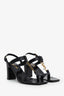 Saint Laurent Black Leather Cassandra Block Heel Sandals Size 37.5
