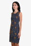 Balenciaga Navy Silk Blend Textured Floral Embroidered Sleeveless Midi Dress Size 40
